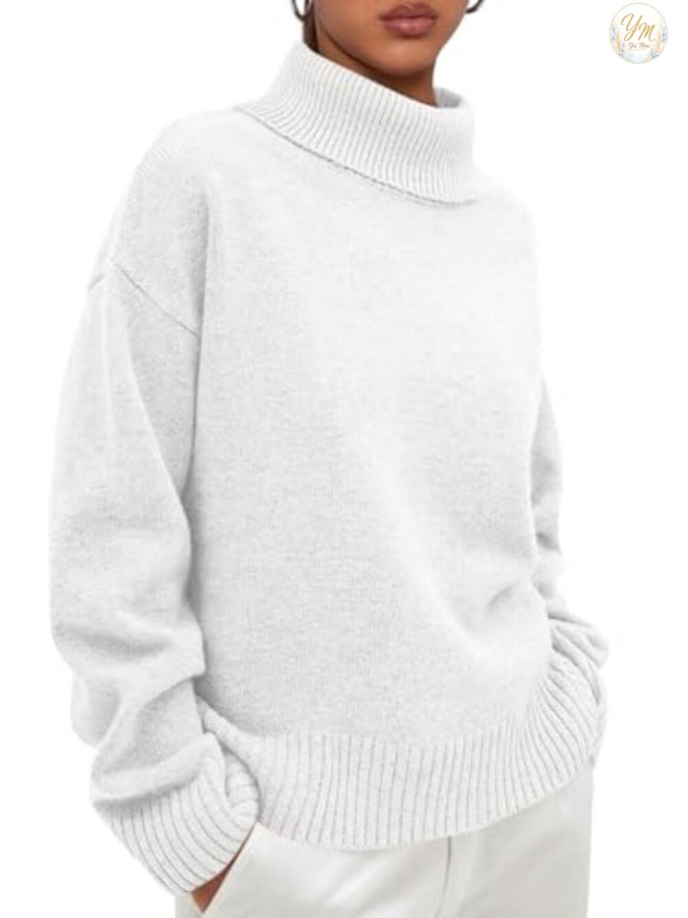 Womens Turtleneck Long Sleeve Knit Sweater Loose Fit Pullover